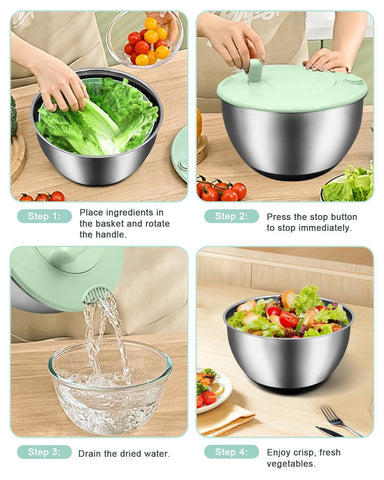 VVAKAM wash basket drying feature removes moisture for crisper greens.