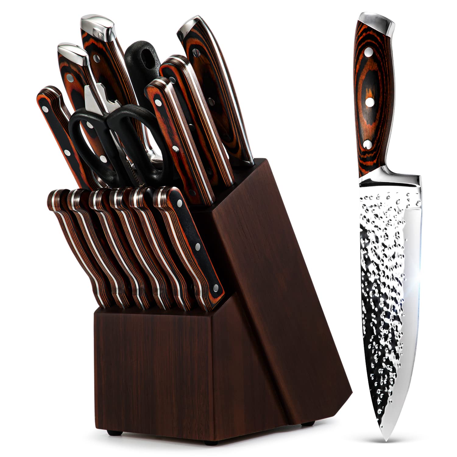 Vvwgkpk knife set with wooden block for organized storage and easy access.