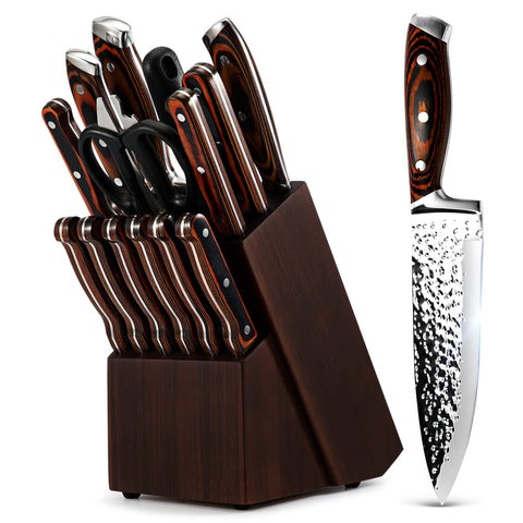 Vvwgkpk knife set with wooden block for organized storage and easy access.