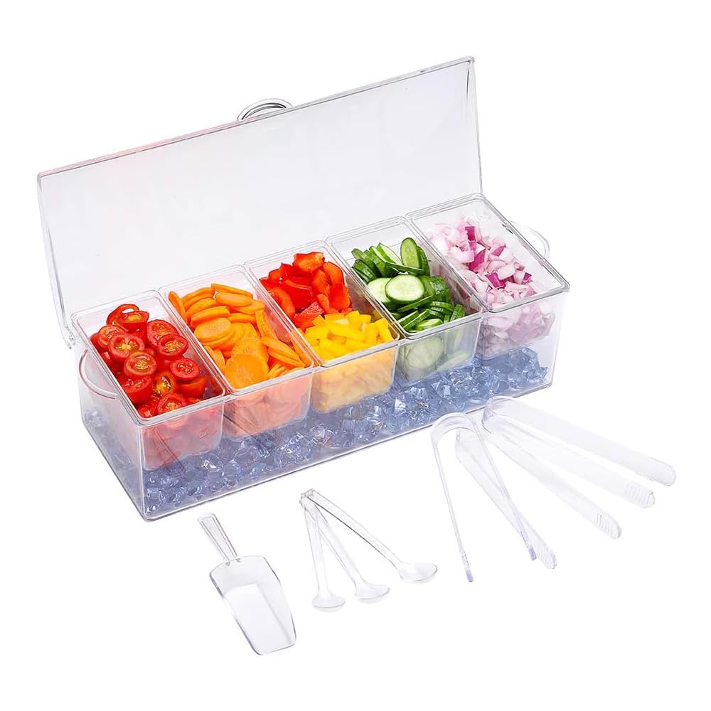 VWMYQ condiment server with ice-compartment keeps produce crisp on display.