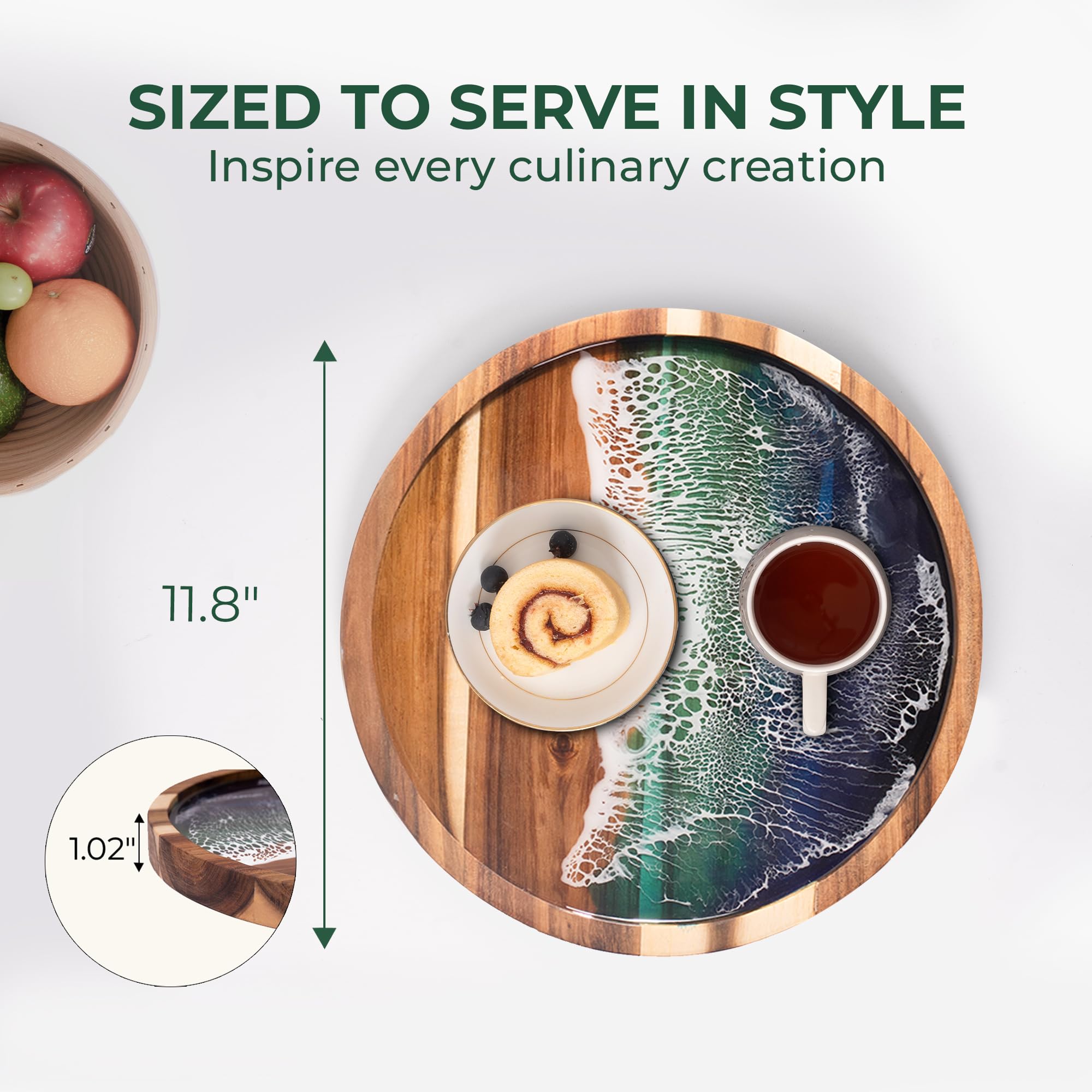 VWOOX acacia wood grain closeup shows natural texture and craftsmanship of the tray.