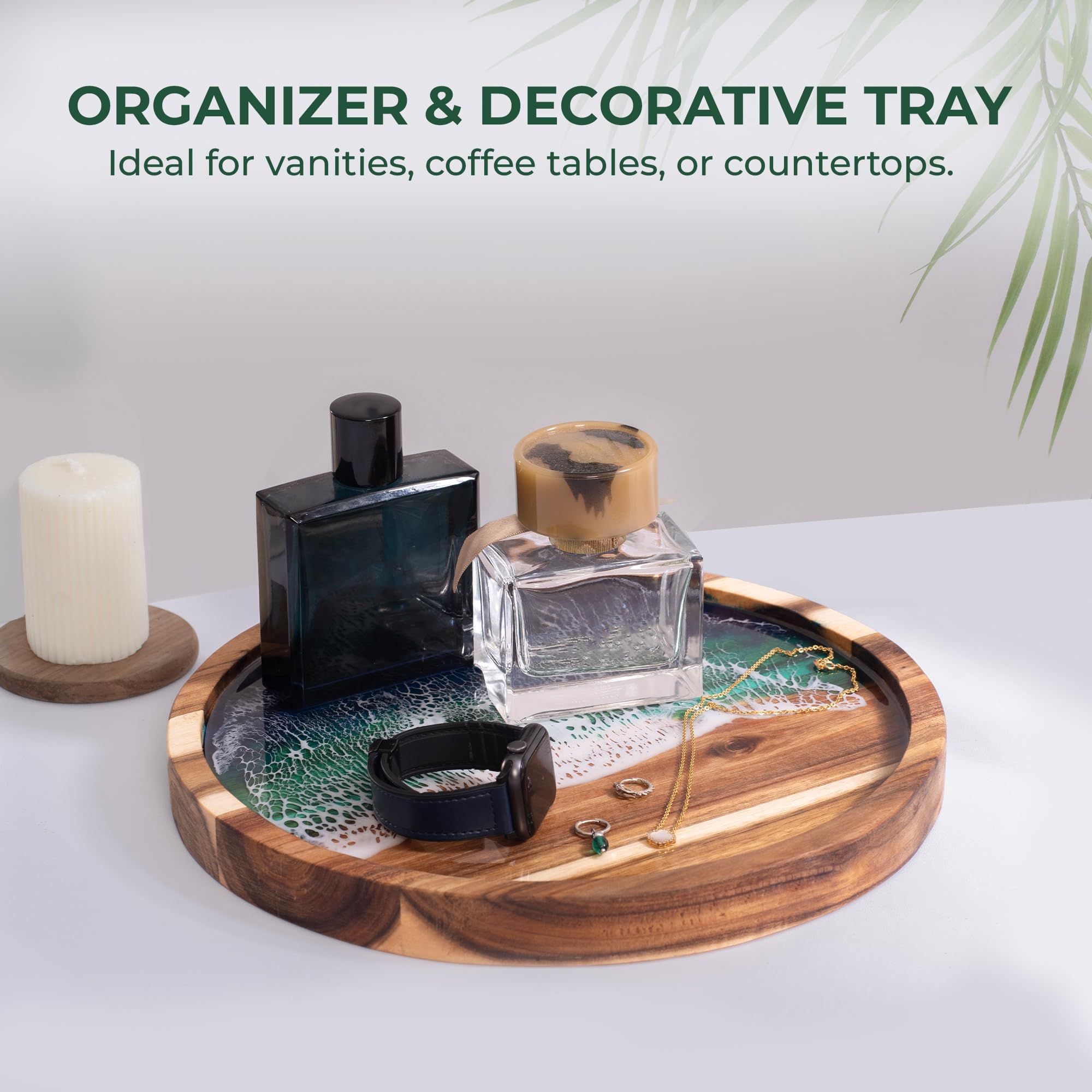 VWOOX ocean resin art pattern blends with wood for a stylish serveware focal point.
