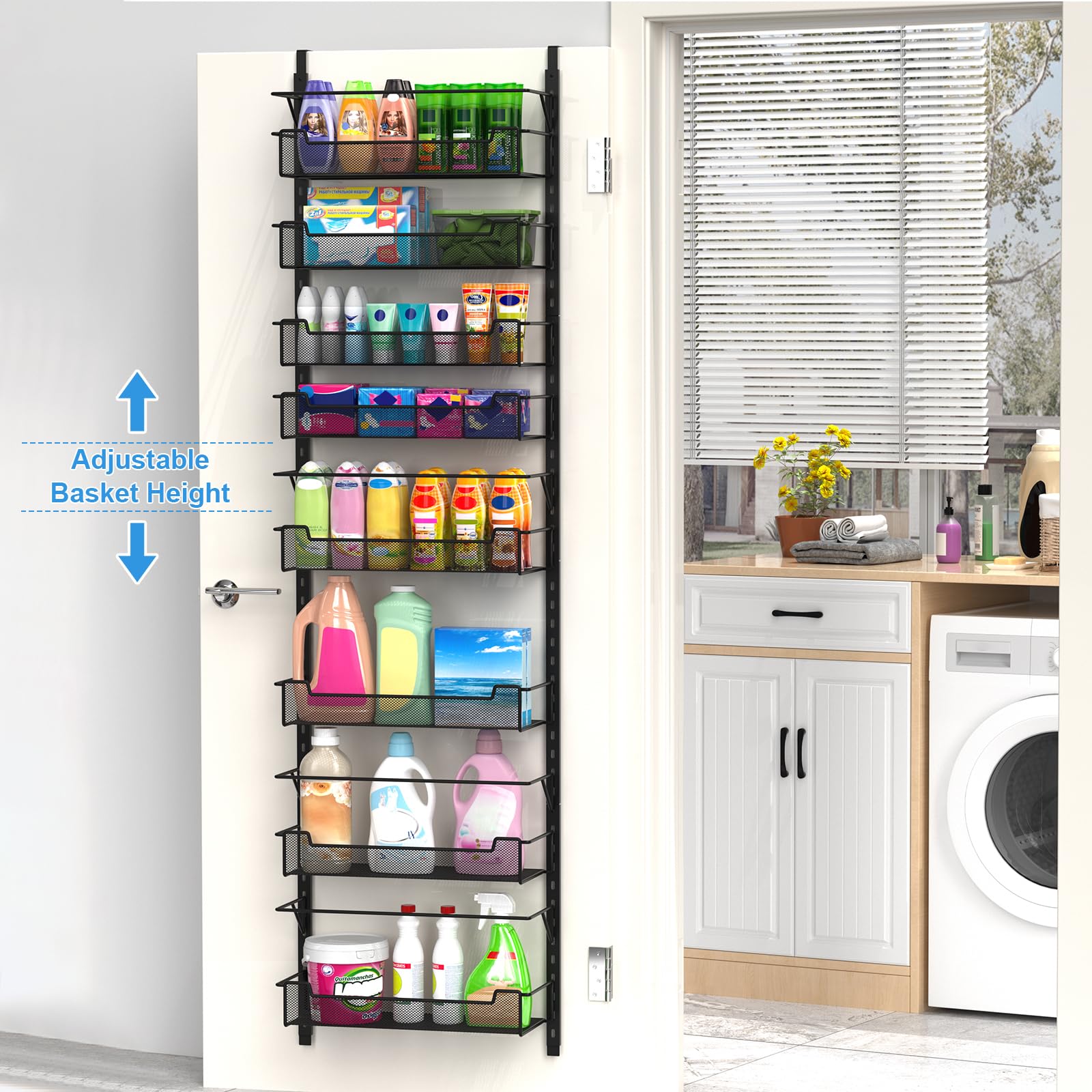 VyGrow adjustable baskets close-up showing customizable storage options.