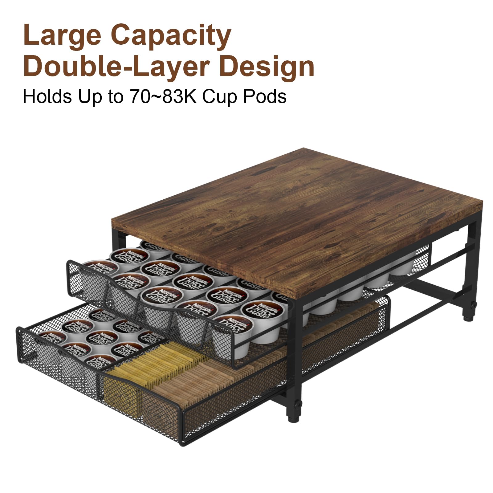 VyGrow ample storage image highlights capacity to neatly arrange KCups.