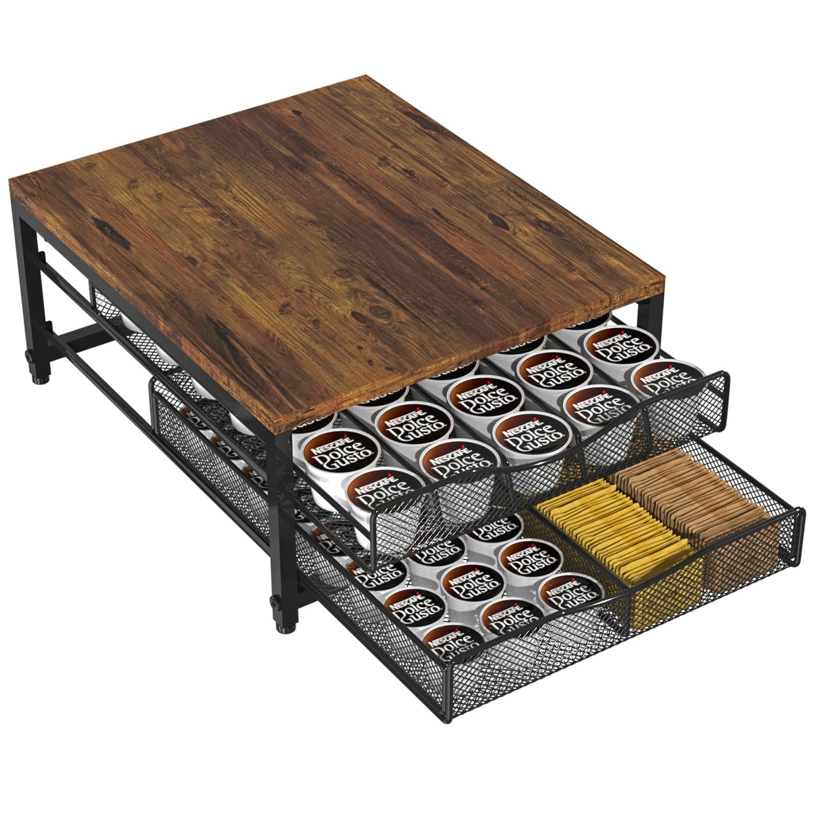 VyGrow coffee pod holder on the counter top provides sturdy support for your coffee setup.