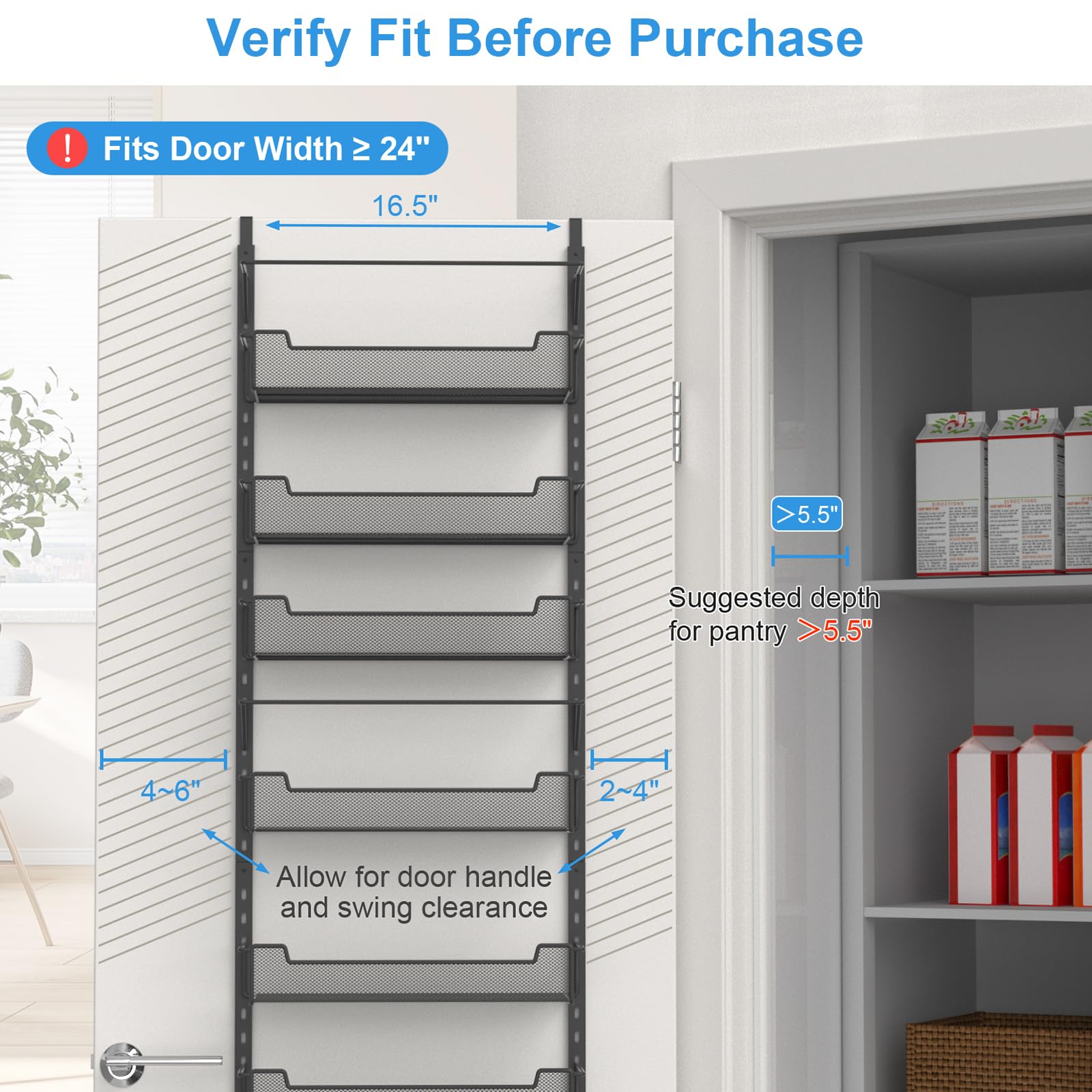 VyGrow door hook and anti-swing design prevent movement during use.