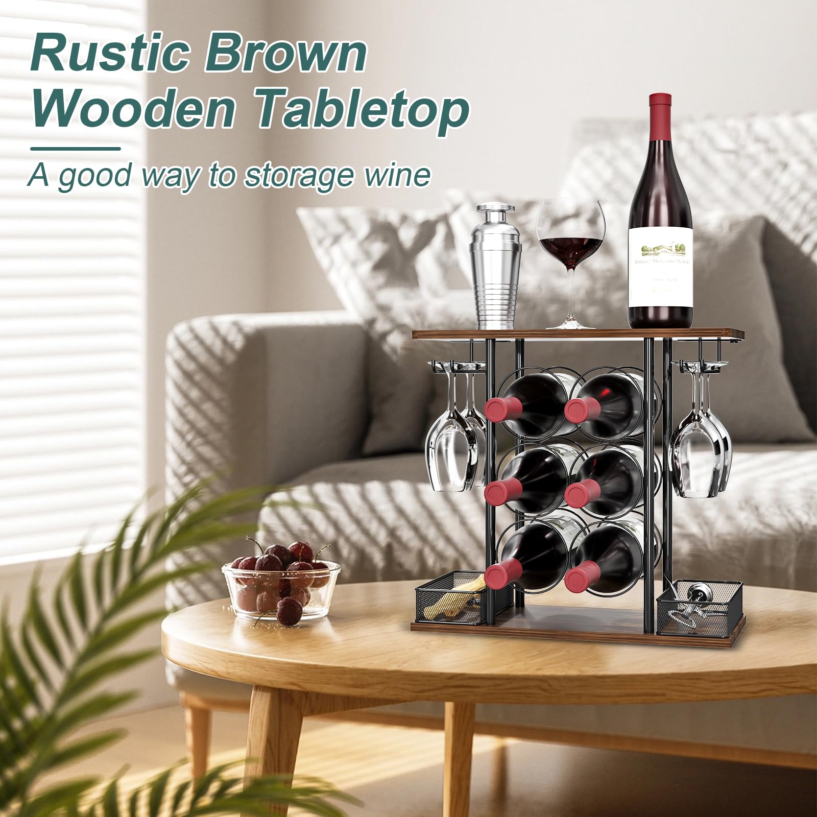 VyGrow rack holding six wine bottles in organized display