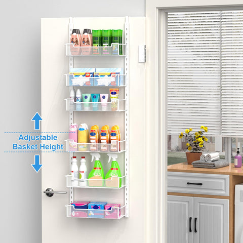 White VyGrow door storage fits pantry doors and keeps spices visible and reachable.