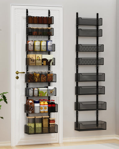 VyGrow over the door organizer with 8-tier baskets secures spice jars and snacks.
