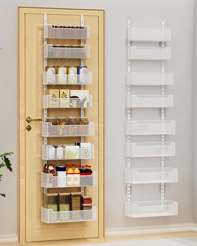 VyGrow over-the-door organizer with eight baskets for organized pantry storage.