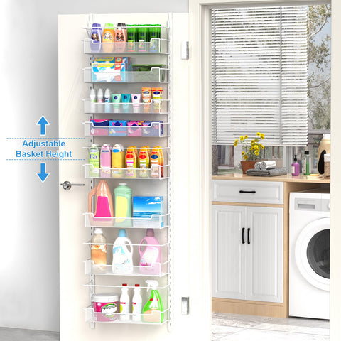 VyGrow pantry door rack with adjustable baskets showing flexible organization