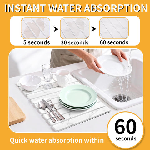 VYRASSIUM foldable drying mat saved space in a compact kitchen.