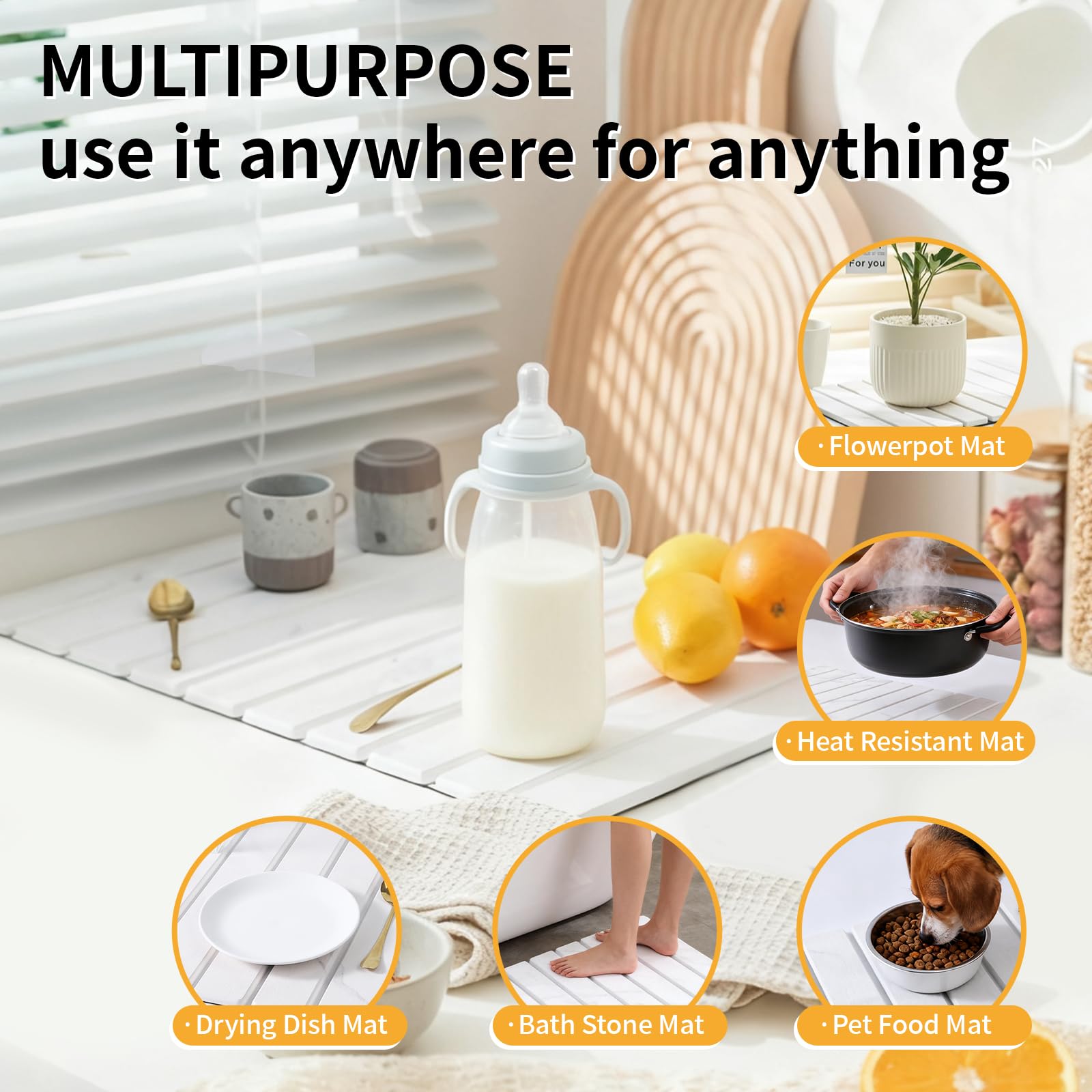 VYRASSIUM heat-resistant drying mat protects counters from hot pots up to 450°F.