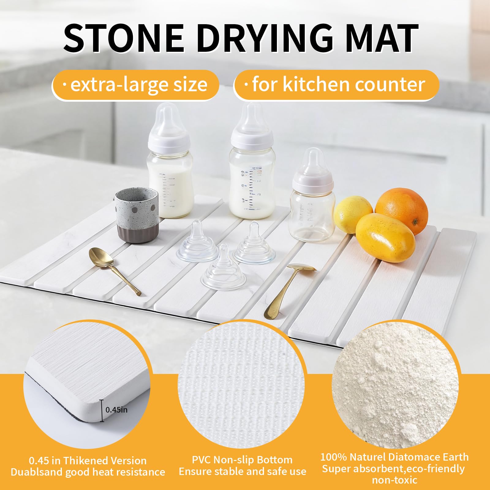 VYRASSIUM non-slip grid drying mat keeps dishes steady during drying.