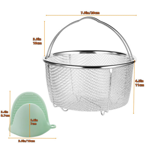 Vziokk steamer basket with silicone handle for safe removal from Instant Pot.