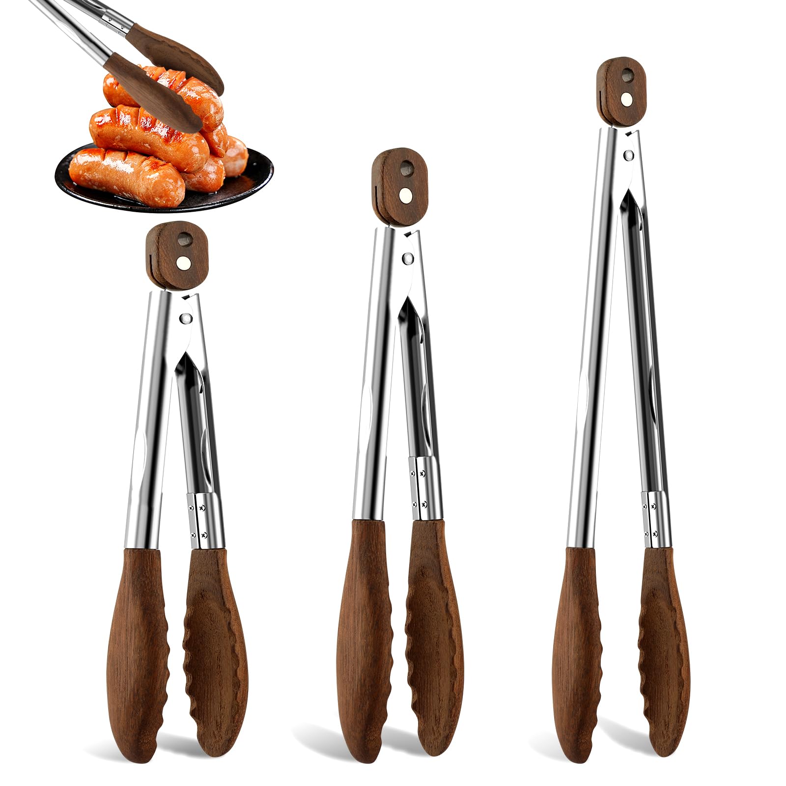 VZZNN 7-inch wooden tong close-up for delicate plating and nonstick protection.
