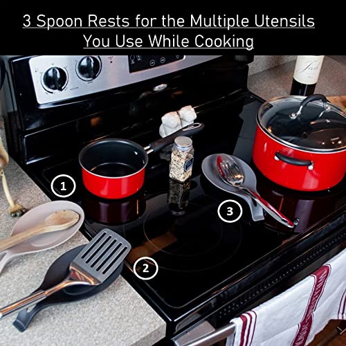 W. INNOVATIONS spoon rests trio in black, dark grey, and light grey for countertop organization.