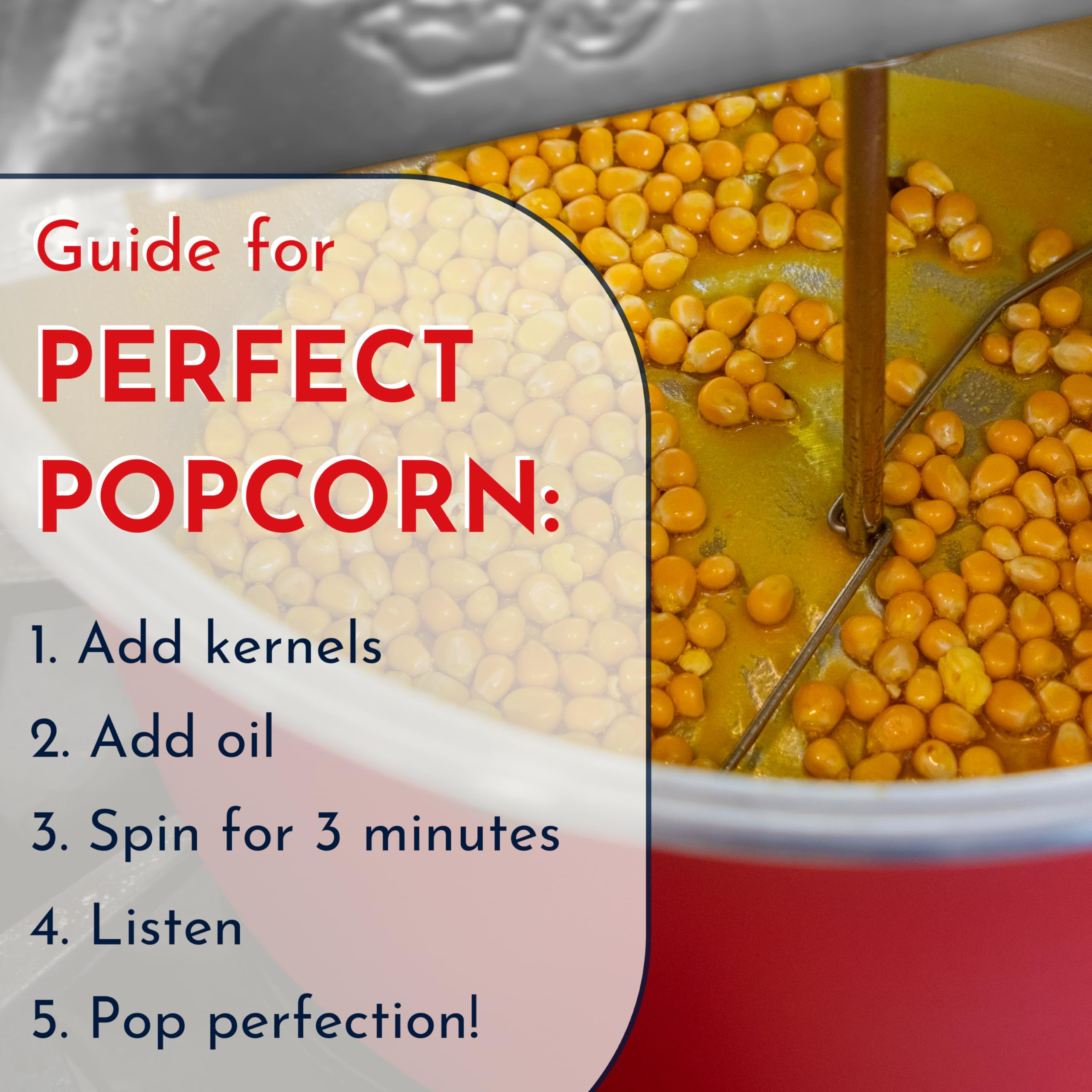 Wabash Valley Farms Whirley Pop red lid with clips for easy cleanup.