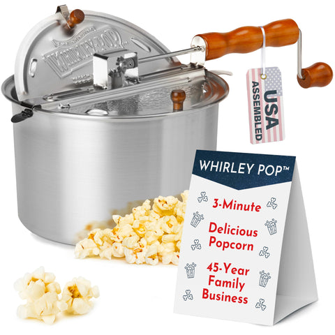 Wabash Valley Farms Original Whirley Pop popcorn maker in action for perfect stove-popped popcorn.