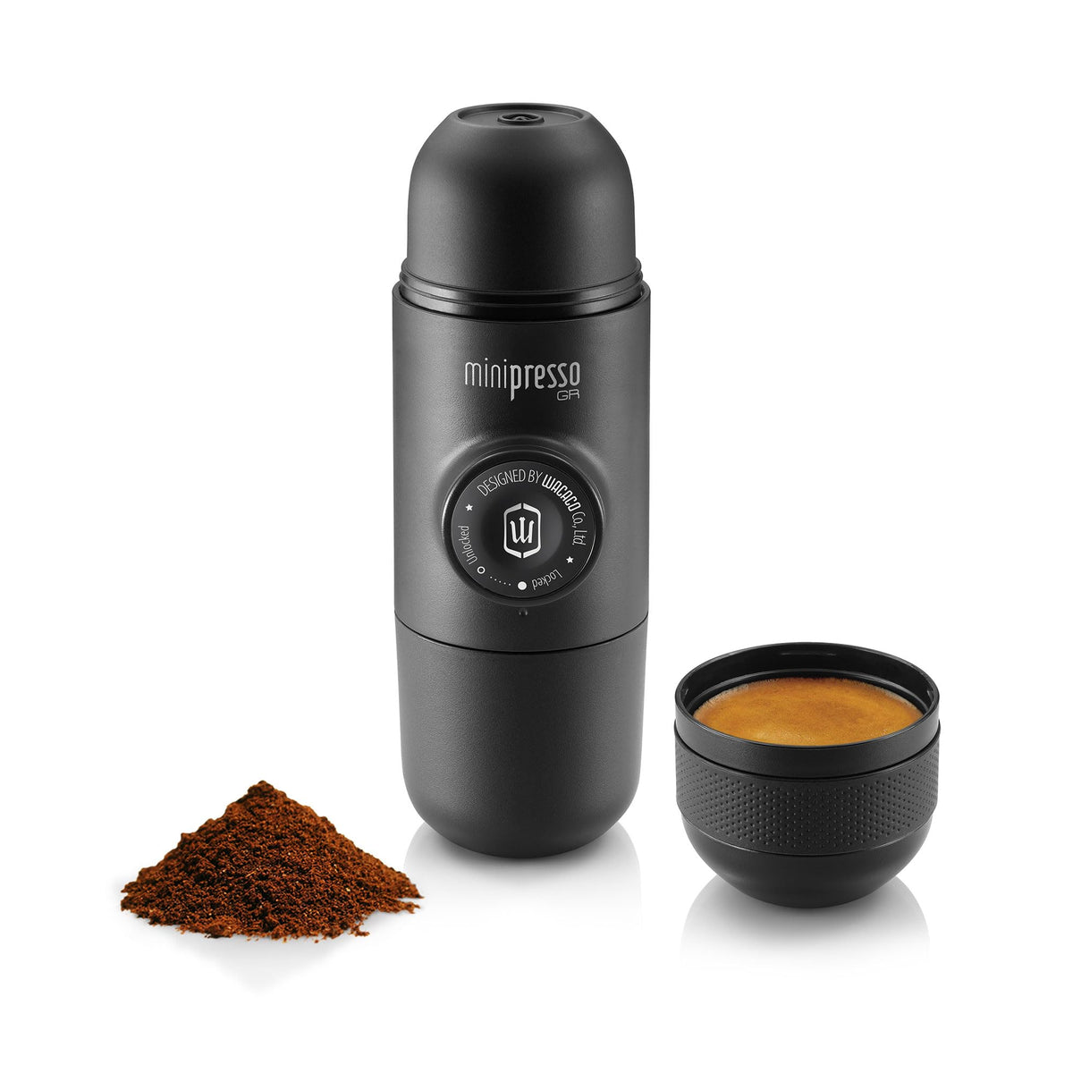 WACACO Minipresso GR espresso shot on the go, compact and ready for bold flavor.