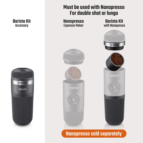 WACACO Nanopresso Barista Kit 8g basket enables single-shot versatility.