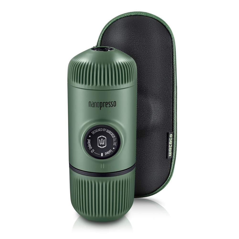 Wacaco Nanopresso compact travel espresso maker for on-the-go brewing.