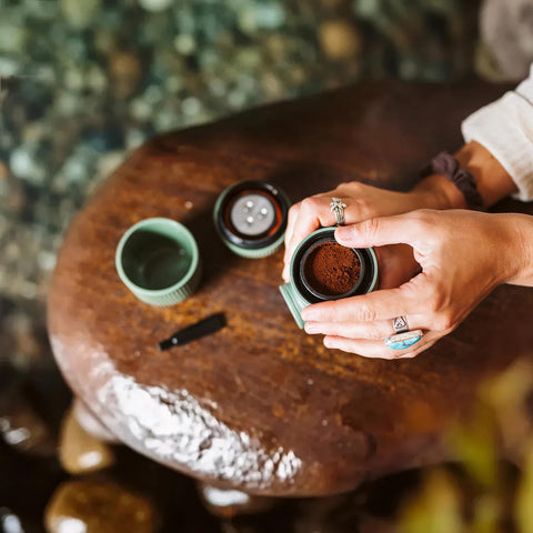 Ground coffee setup shown for rich, full-flavor extraction.