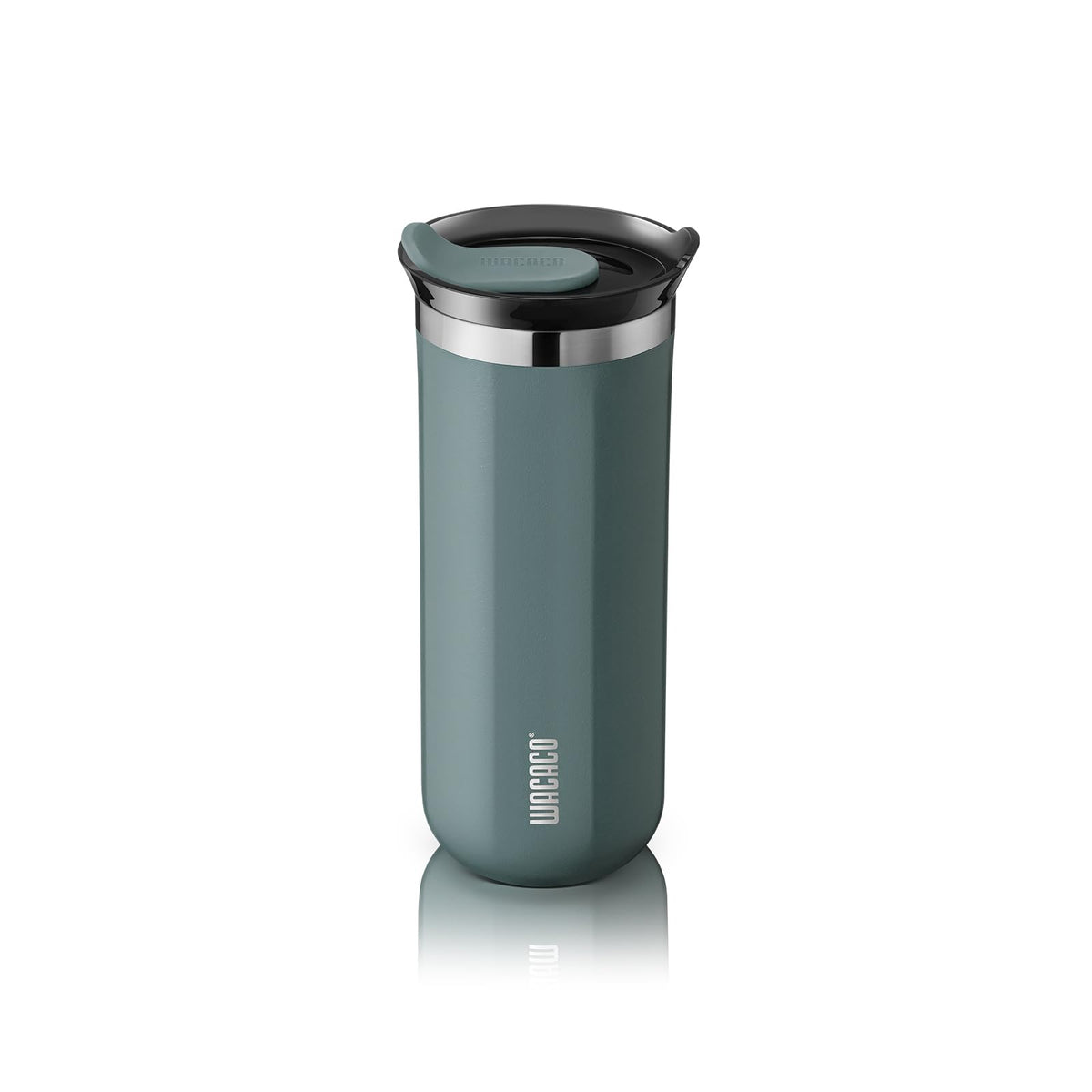WACACO Octaroma Grande mug with stainless steel body for on-the-go hot or cold drinks.