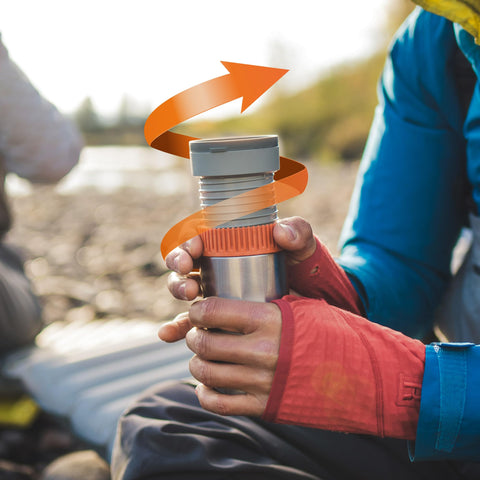 WACACO Pipamoka insulated stainless mug keeps coffee hot for hours.