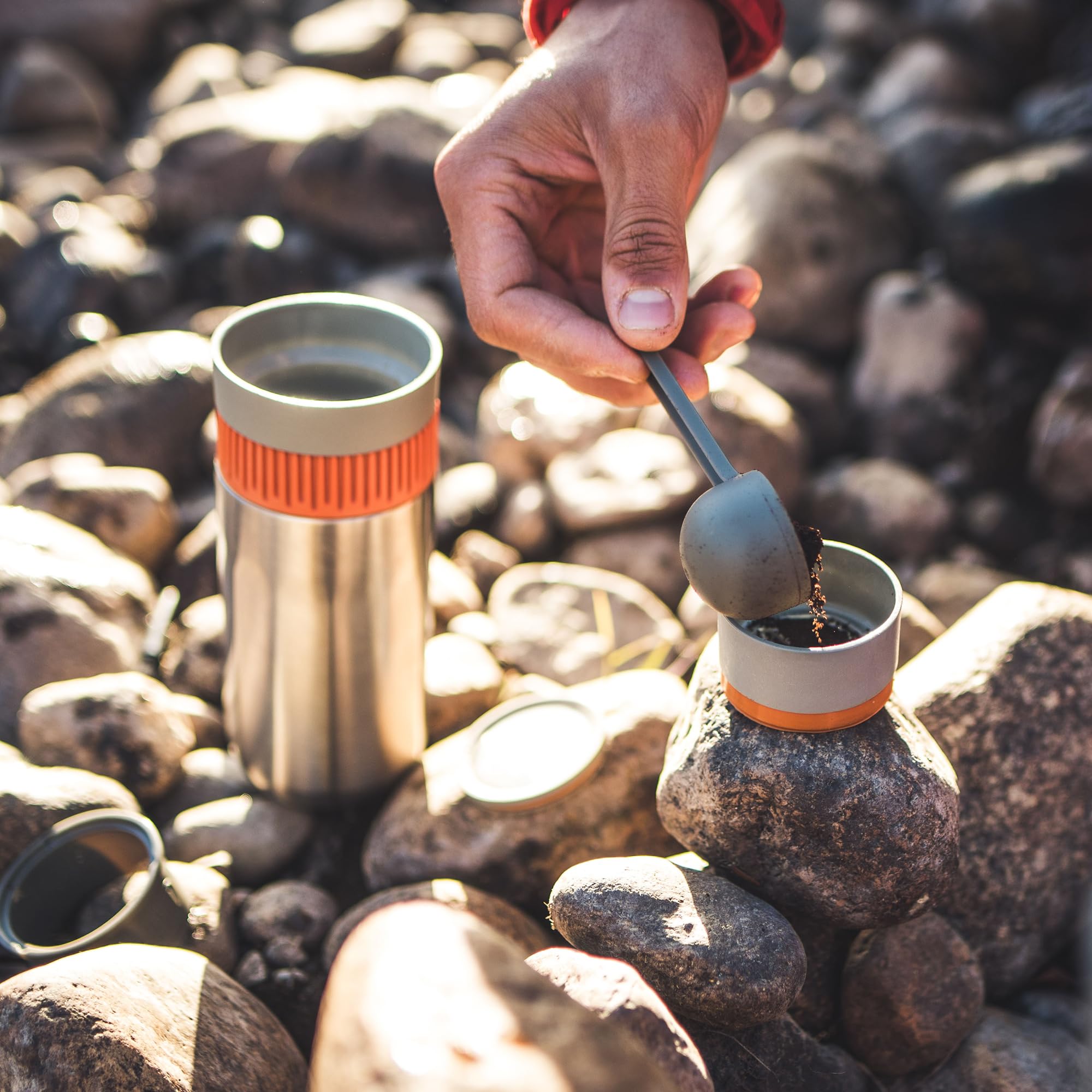 WACACO Pipamoka water chamber and coffee basket ready for brewing.