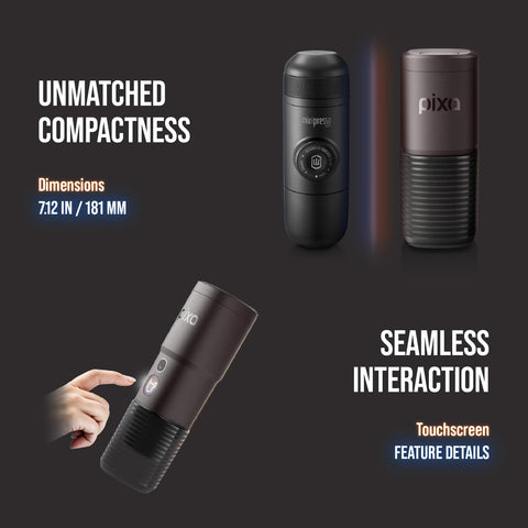 Pixapresso one-button operation enables quick espresso on the go.