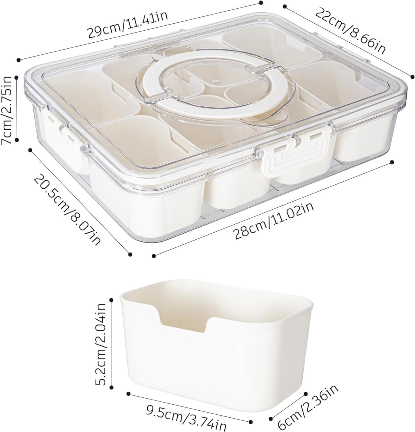 WACOI divided snack tray showing eight compartments for varied snacks.