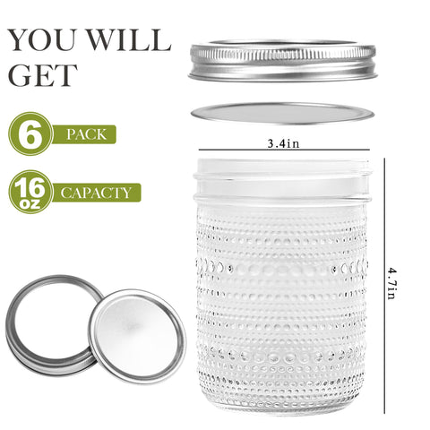 WACOI hobnail textured mason jar 16oz with lids—stylish pantry storage.