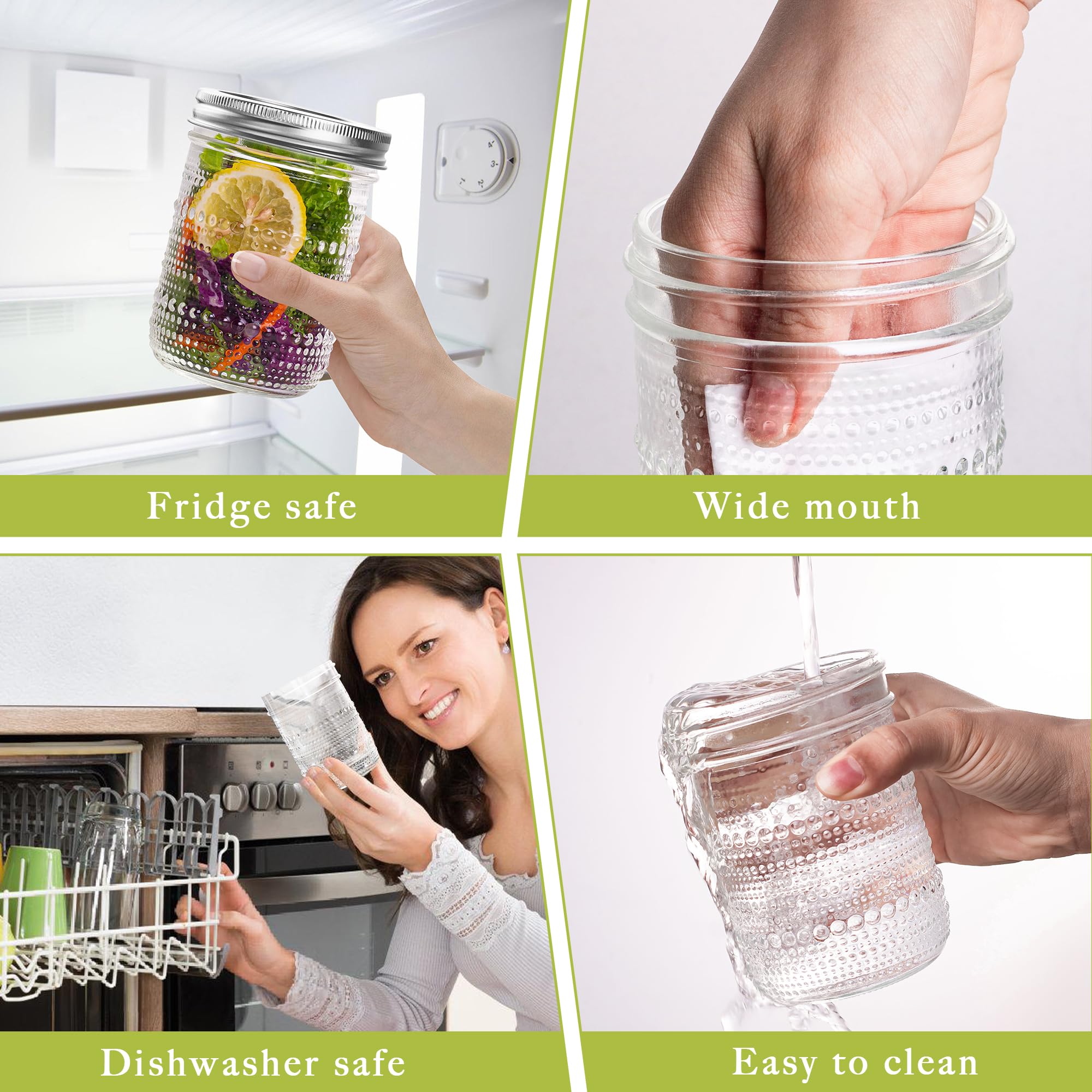 WACOI 16oz wide-mouth jars—dishwasher safe for easy cleaning.