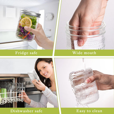 WACOI 16oz wide-mouth jars—dishwasher safe for easy cleaning.