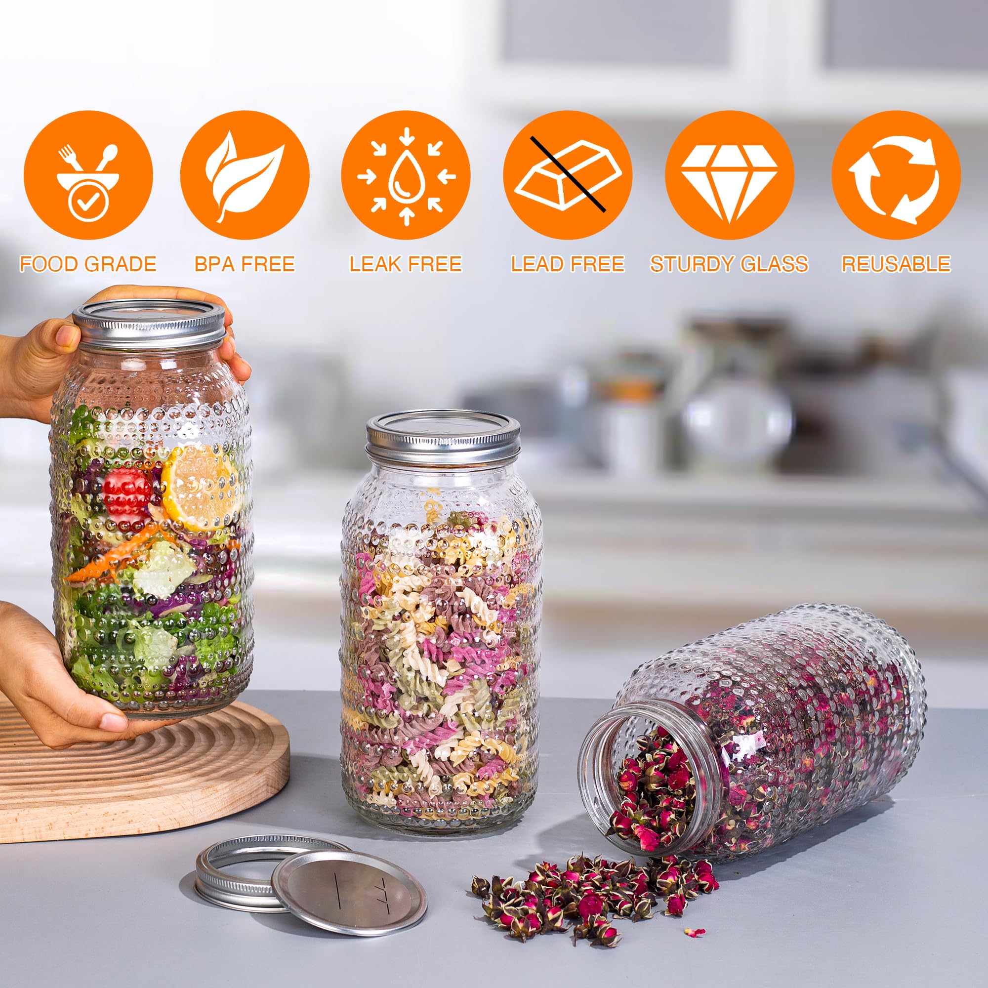 WACOI mason jar side view showcases thick glass and generous opening for easy filling