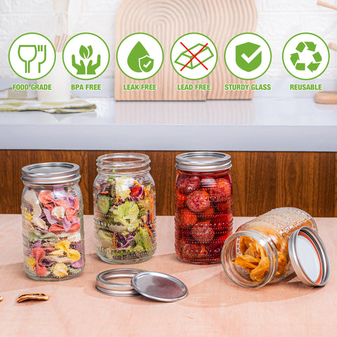 WACOI Mason Jars 32 oz with hobnail texture adds elegant kitchen style
