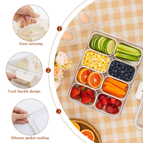 WACOI snack tray close-up of eight compartments for candies, fruits, and nuts.
