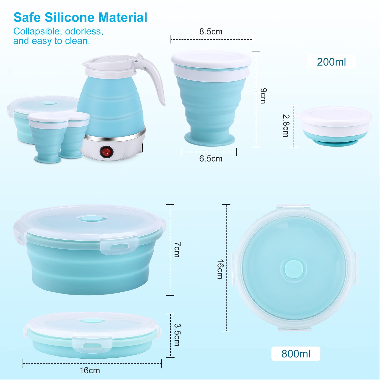 WADEO collapsible bowl 800ml expands for meals and snacks