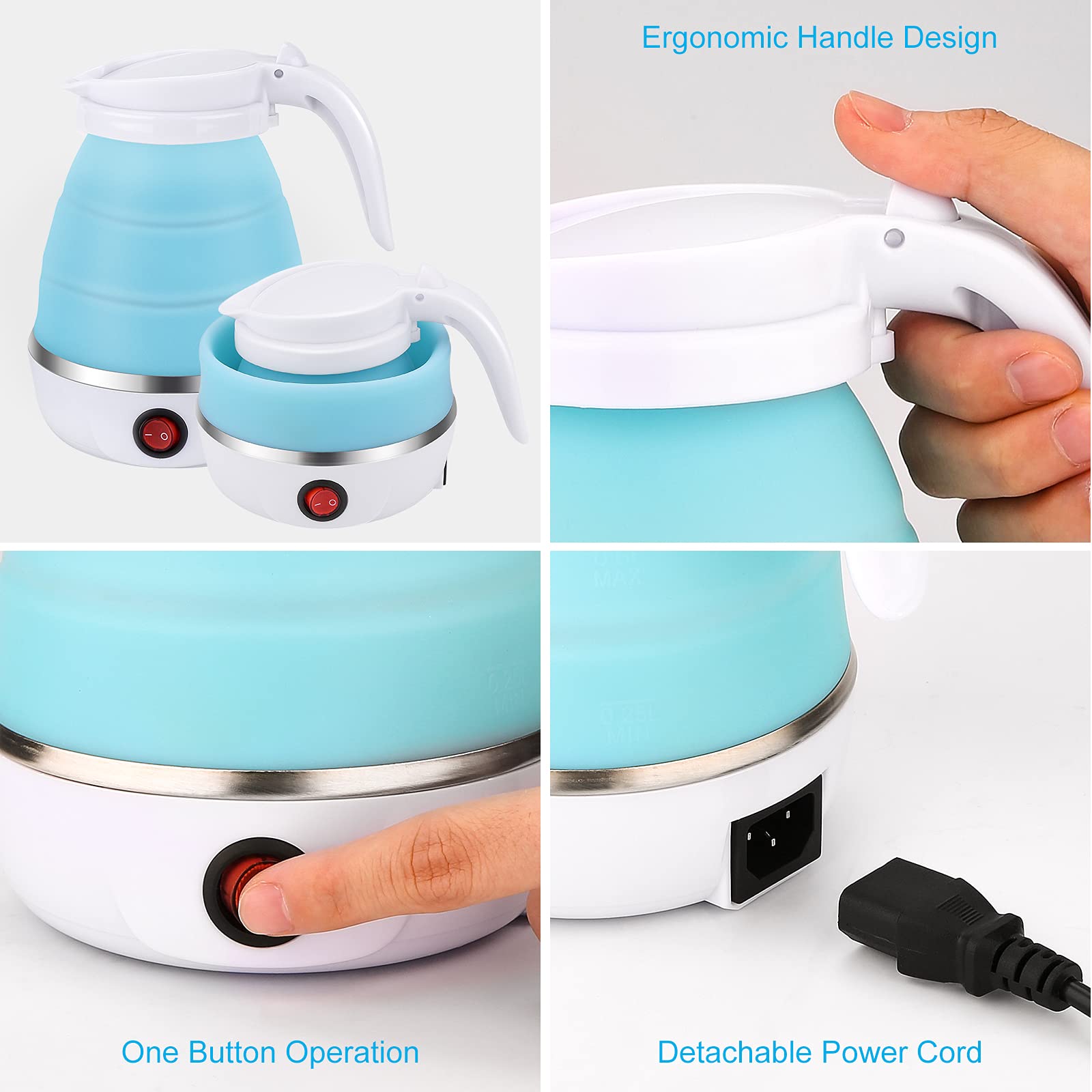 WADEO foldable kettle compact design for easy storage in luggage