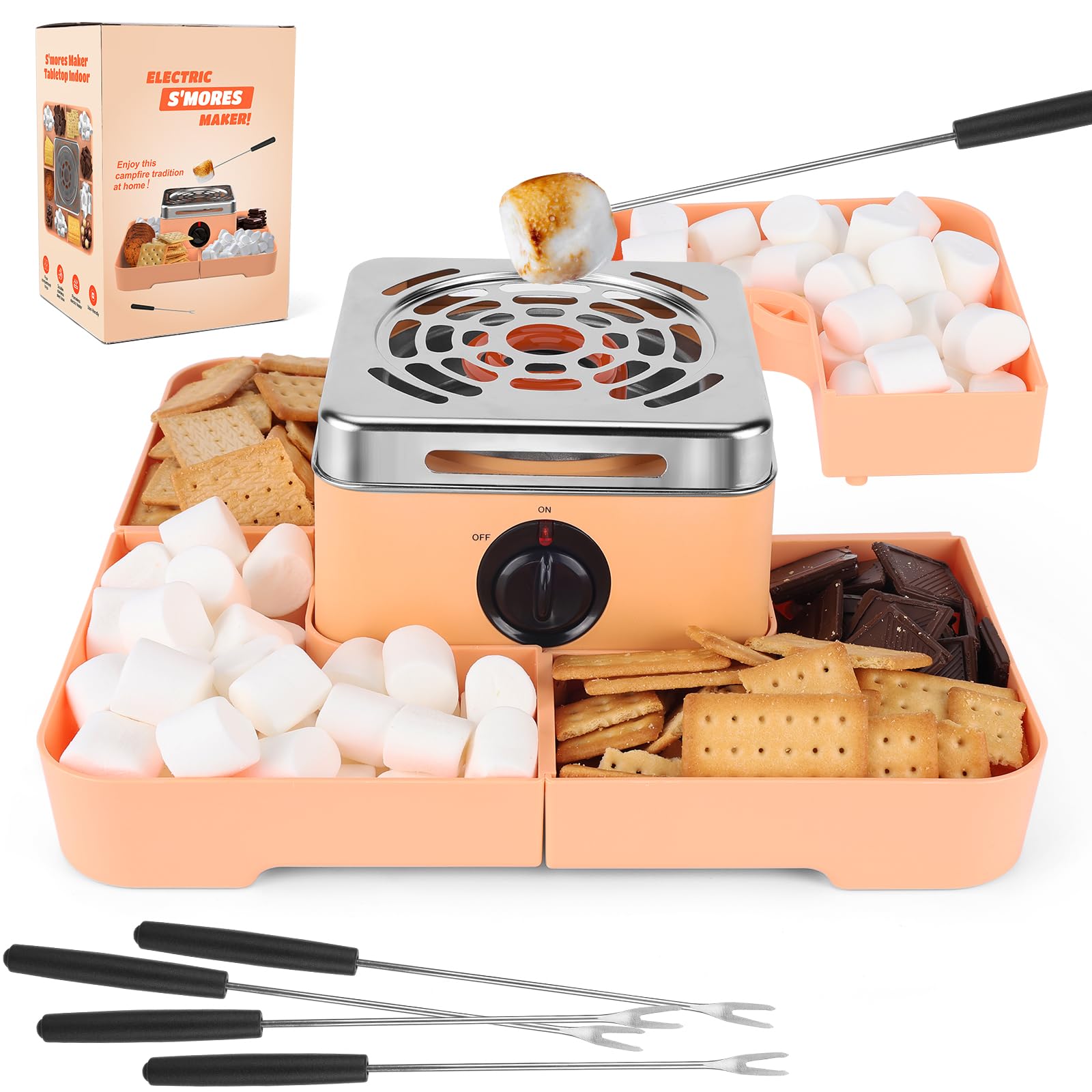 WADEO S'mores Maker peach front view, compact tabletop design