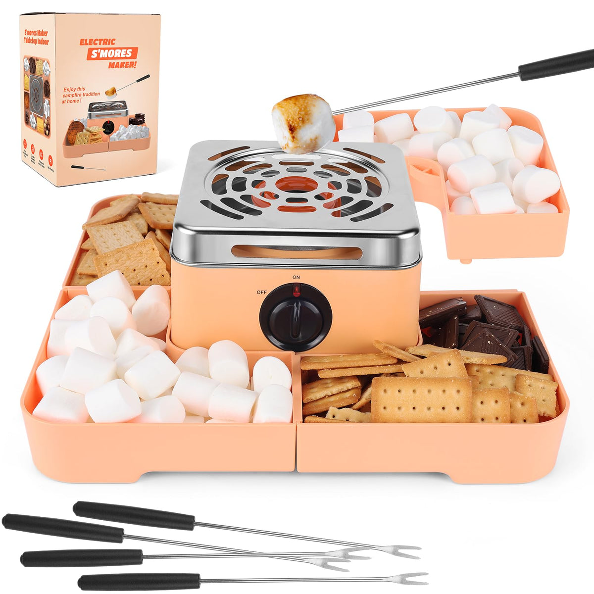 WADEO S'mores Maker peach front view, compact tabletop design