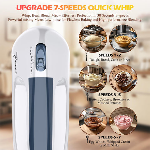 WADODO white hand mixer compact design, ideal for cream whipping and quick recipes.