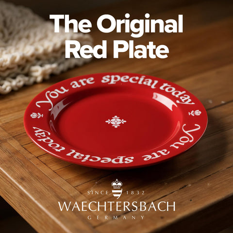 Waechtersbach original design with bold red glaze and white script