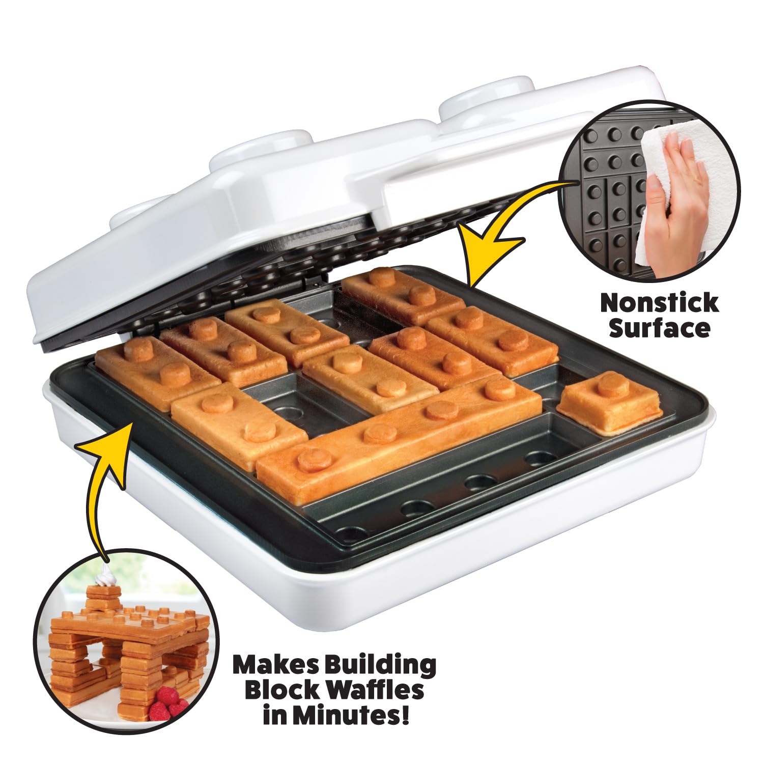 Waffle Wow! Brick waffle plates close-up highlighting the nonstick surface.