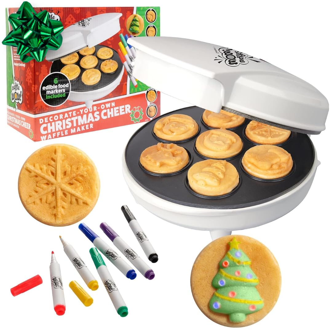Waffle Wow Christmas waffle maker shown for festive breakfasts and decorating fun