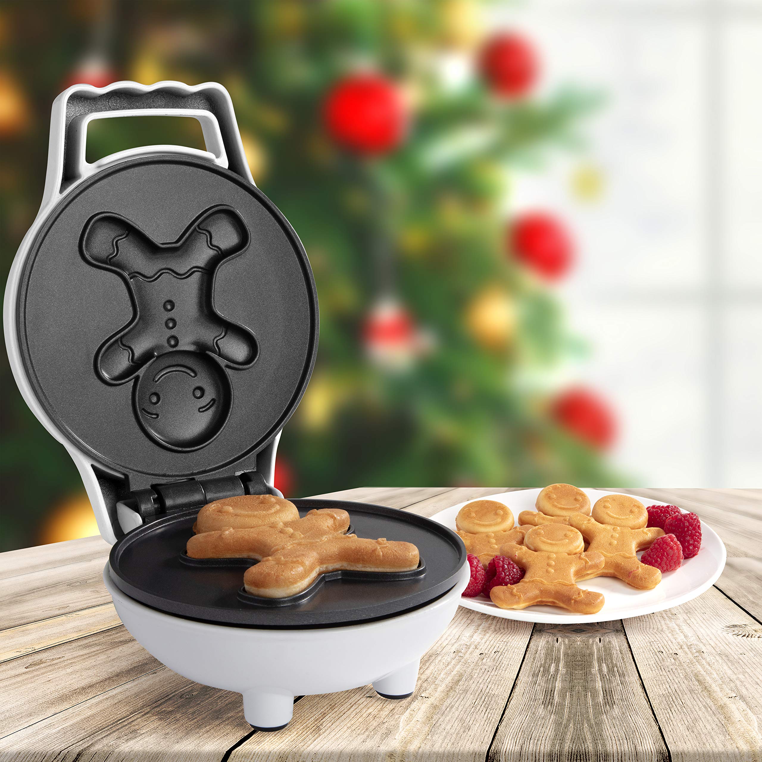 Kids decorate festive gingerbread-man waffles with Waffle Wow creativity.