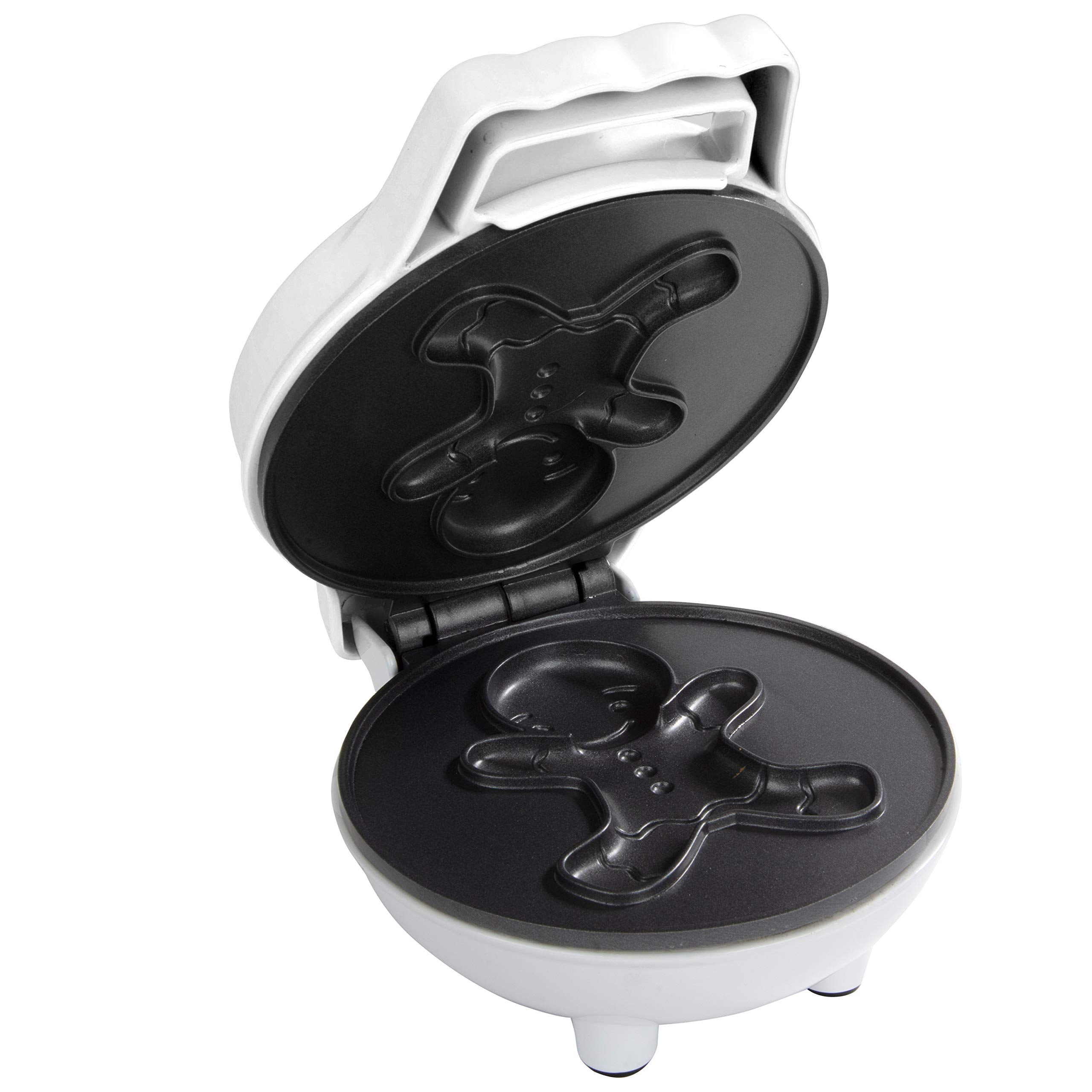 Waffle Wow gingerbread-man mini waffle maker stored upright for space saving.