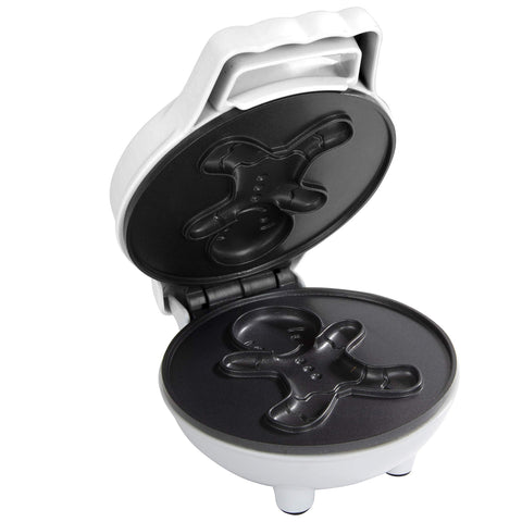 Waffle Wow gingerbread-man mini waffle maker stored upright for space saving.