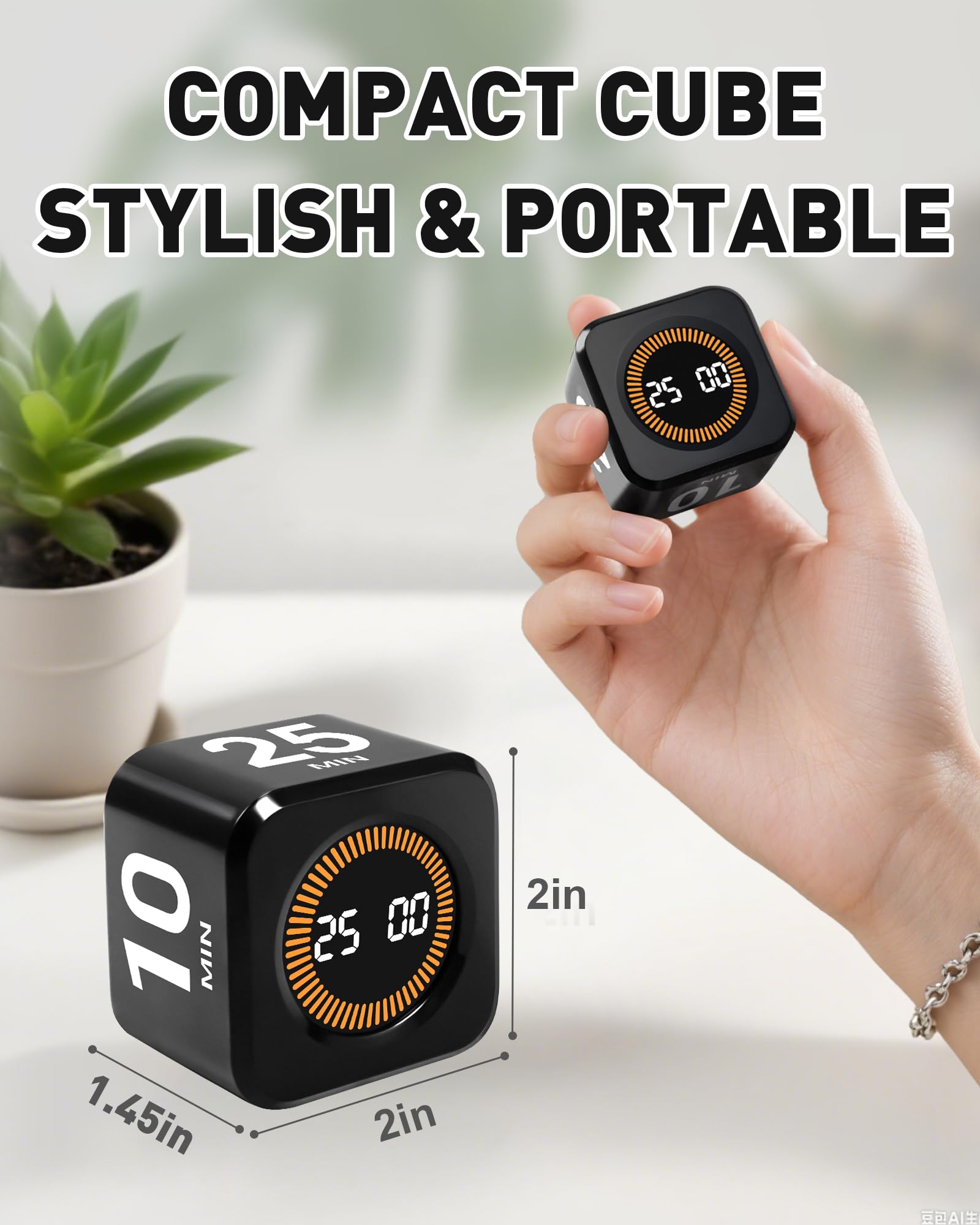 WAFHX Pomodoro Timer Cube compact desk-friendly design.